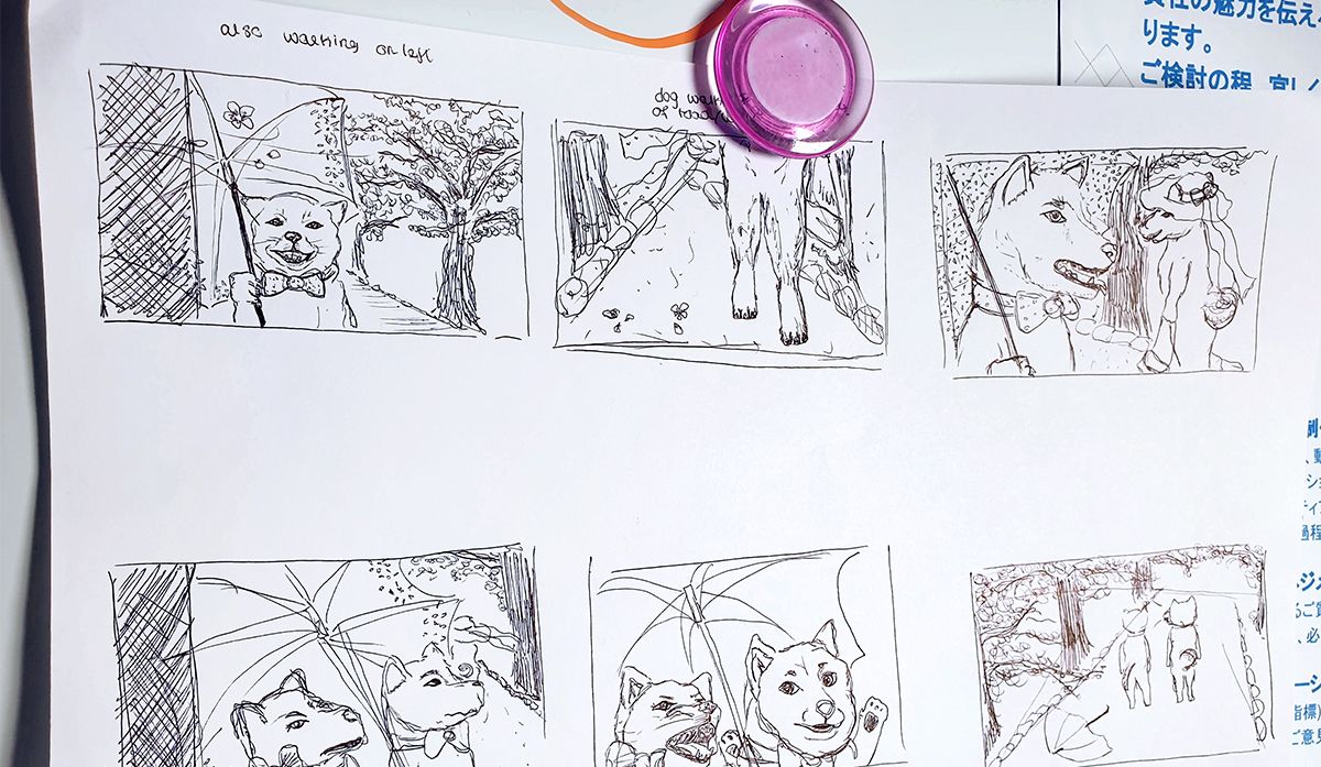 Black and white self-drawn mangas of language students