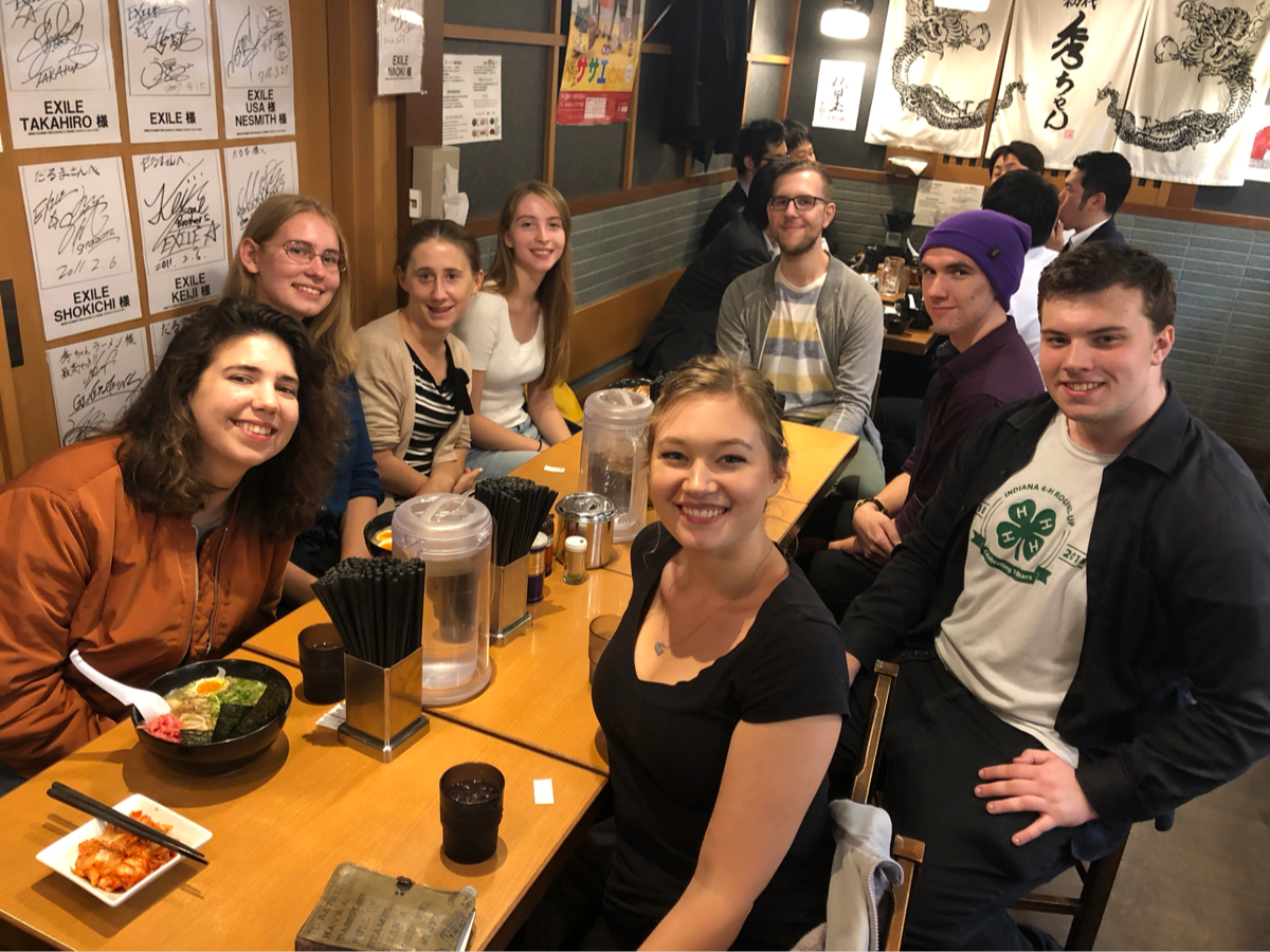 Language students at a ramen restaurant